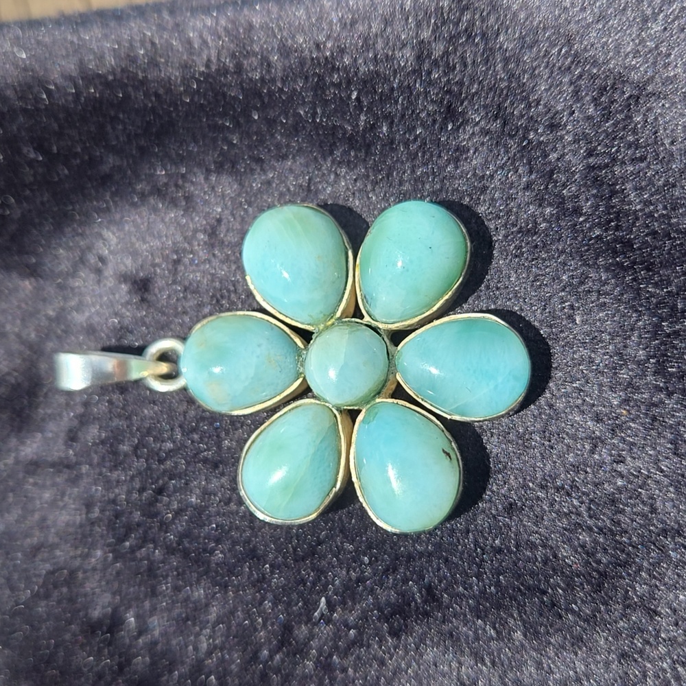 Solid Sterling Larimar Flower